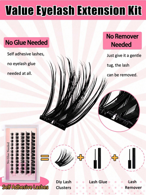 60pcs Self-Adhesive False Eyelash Clusters, Fluffy &amp; Soft 8-16mm