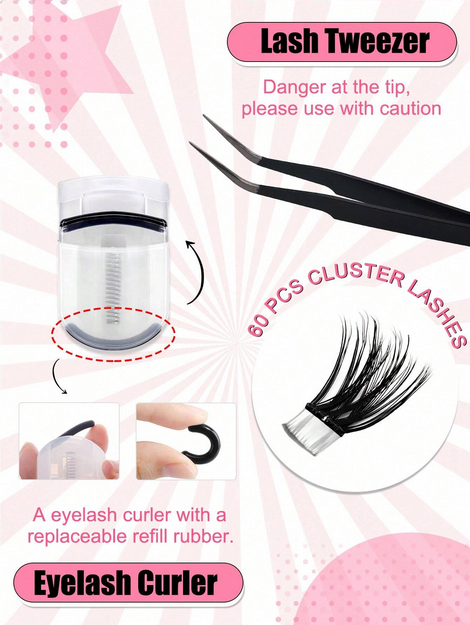 60pcs Self-Adhesive False Eyelash Clusters, Fluffy &amp; Soft 8-16mm