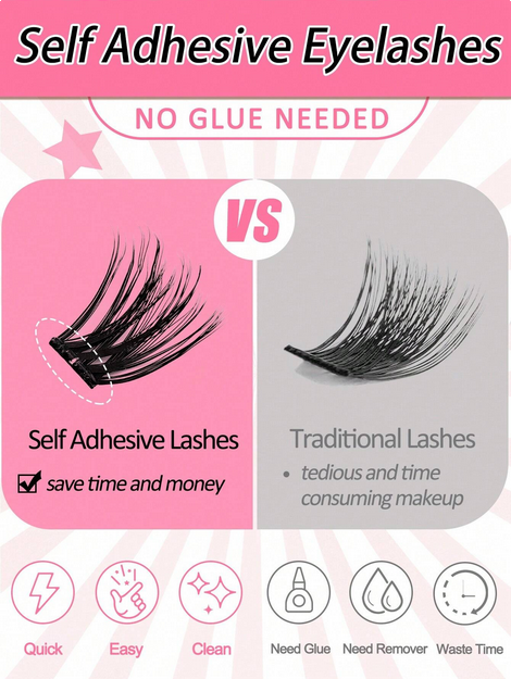 60pcs Self-Adhesive False Eyelash Clusters, Fluffy &amp; Soft 8-16mm