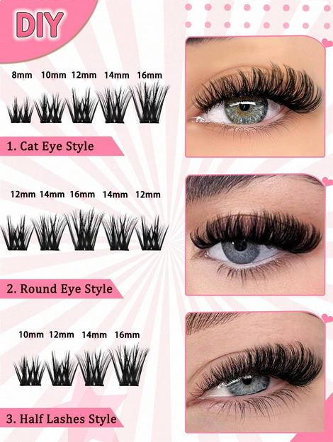 60pcs Self-Adhesive False Eyelash Clusters, Fluffy &amp; Soft 8-16mm