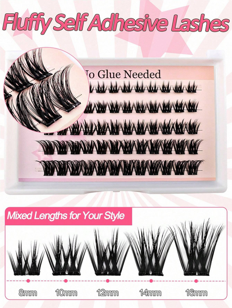 60pcs Self-Adhesive False Eyelash Clusters, Fluffy &amp; Soft 8-16mm