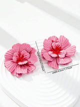 1 Pair Flower Earrings Pink Color Enameled Floral Earring Vocation Style Jewelry For Women
