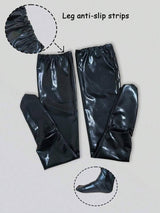 1 Pair Shiny Elastic Thigh-High Stockings With Anti-Slip Mirrored Leather Design, Women Pantyhose