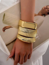 1 Set Golden Color Chunky Cuff Bangles Set For Women Water Proof Bangle Bracelets