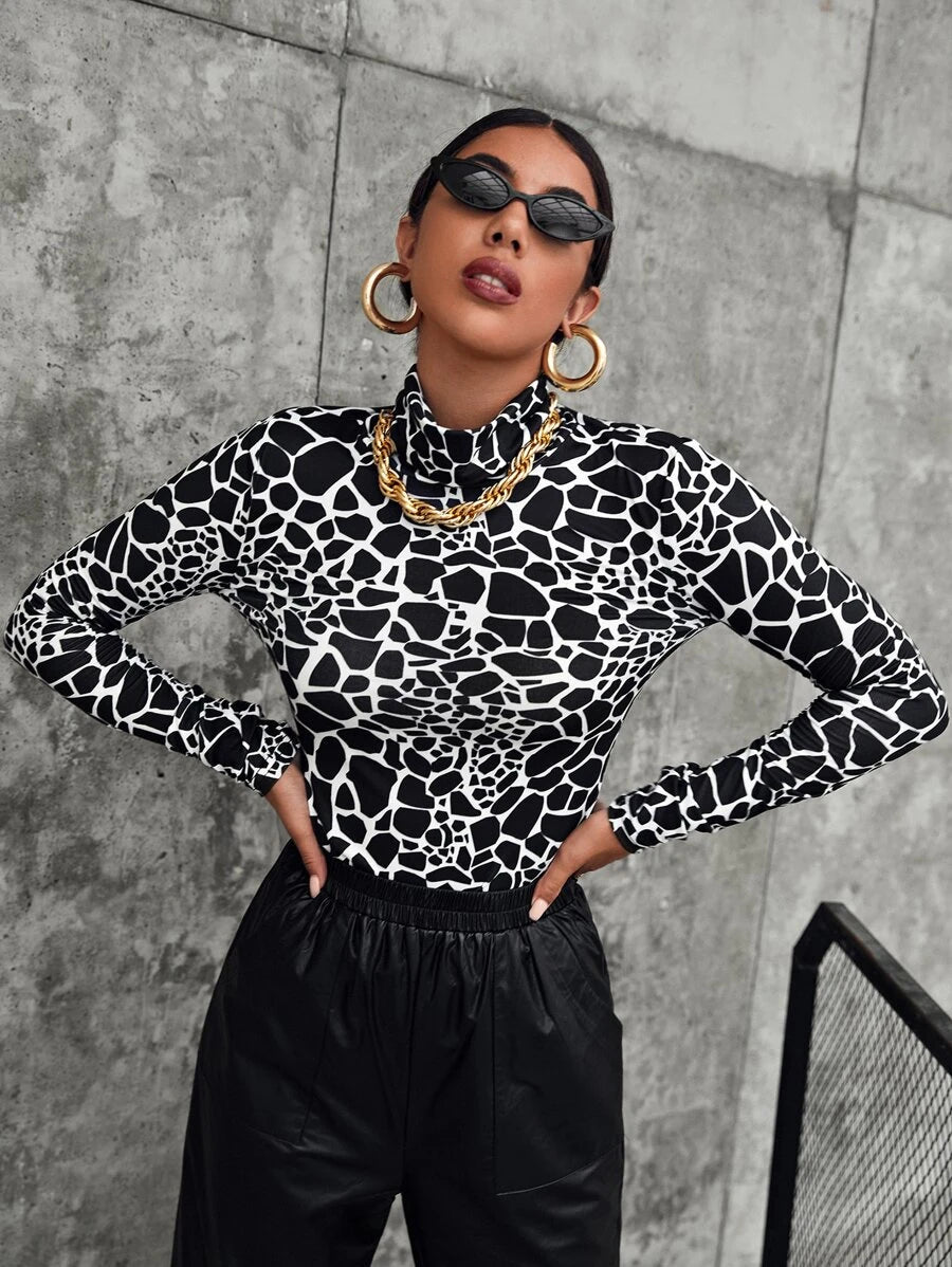 SHEIN All Over Print High Neck Tee
