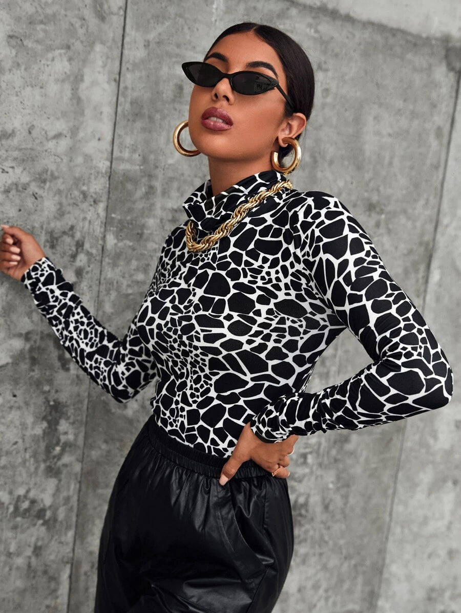 SHEIN All Over Print High Neck Tee