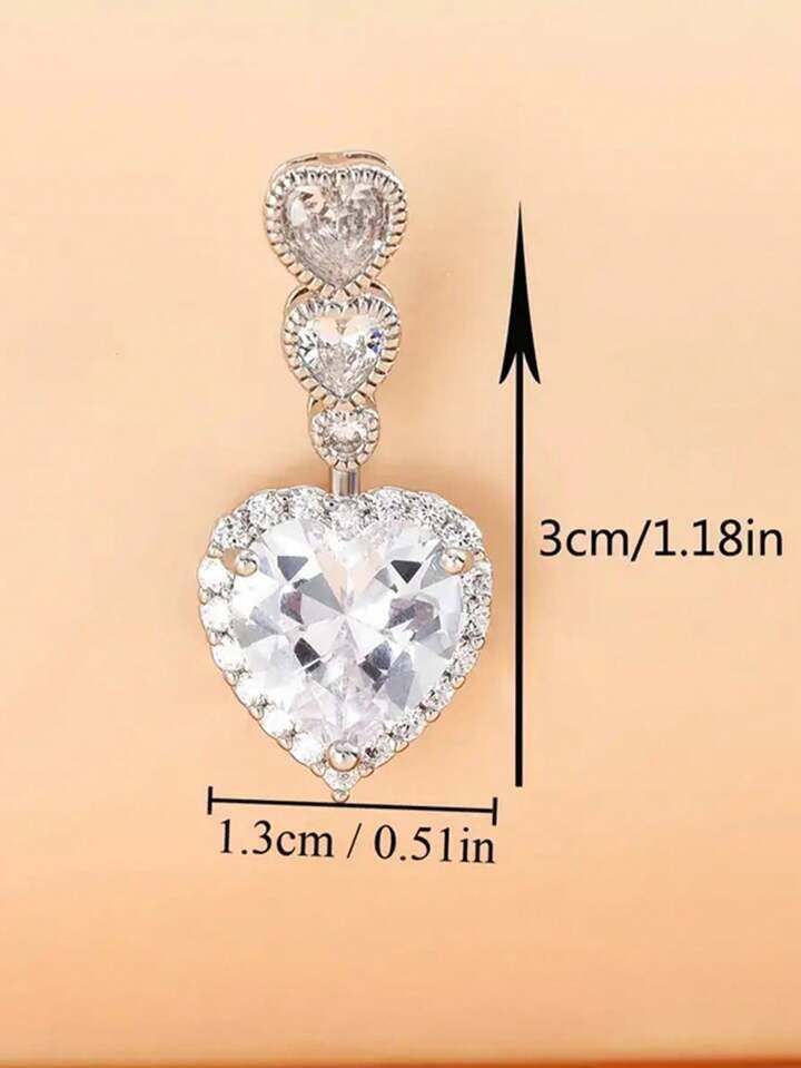 1pc Inlaid Heart Shape Belly Button Ring Women's Fine Body Piercing Jewelry