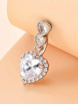 1pc Inlaid Heart Shape Belly Button Ring Women's Fine Body Piercing Jewelry