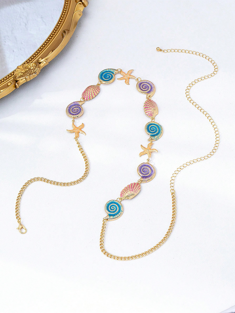 1pc Summer Vacation  Oil Ocean Series Starfish Shell Seashell Body Chain For Women