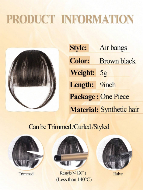 1pc Synthetic Air Bangs Wigs  Hair Women Girl Natural Short Fake Bangs Black Hair