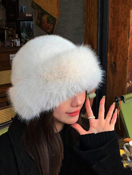 1pc Women Winter Furry Hat, European &amp; Korean Style Warm Headwear, Solid Color Cute &amp; Versatile