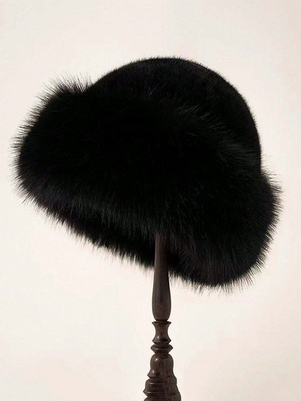 1pc Women Winter Furry Hat, European &amp; Korean Style Warm Headwear, Solid Color Cute &amp; Versatile