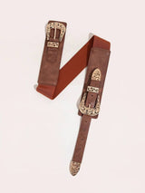 1pc Women's Vintage Hollow Out Double Buckle Elastic Waist Cinch Belt Boho Halloween