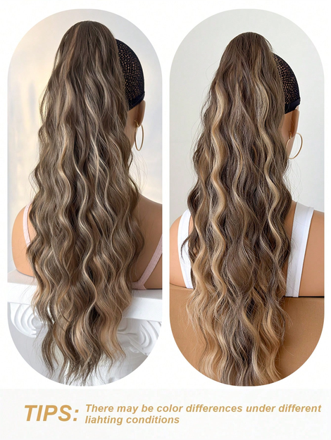 24-Inch Wavy Curly Ponytail Hair Extensions, Heat Resistant, Available In Brown And Gold Colors Halloween
