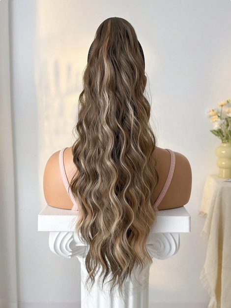 24-Inch Wavy Curly Ponytail Hair Extensions, Heat Resistant, Available In Brown And Gold Colors Halloween