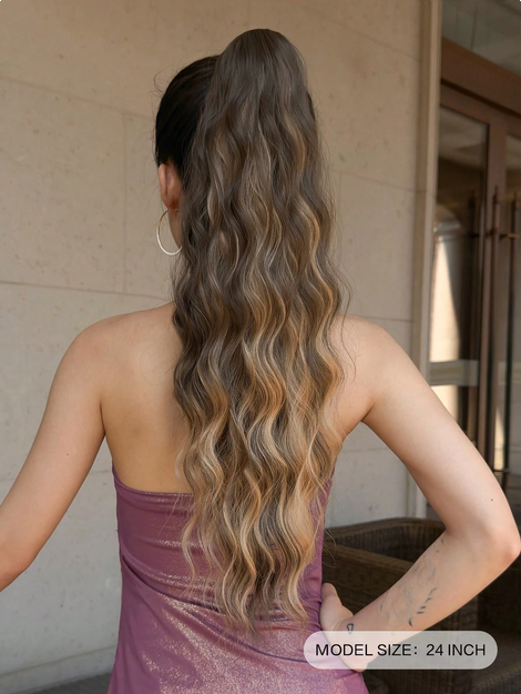 24-Inch Wavy Curly Ponytail Hair Extensions, Heat Resistant, Available In Brown And Gold Colors Halloween