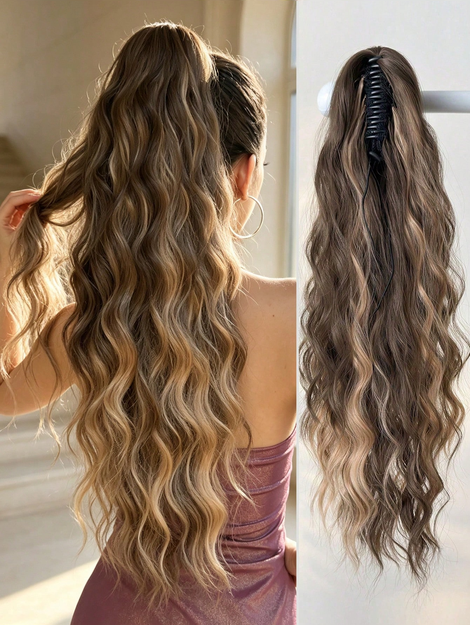 24-Inch Wavy Curly Ponytail Hair Extensions, Heat Resistant, Available In Brown And Gold Colors Halloween