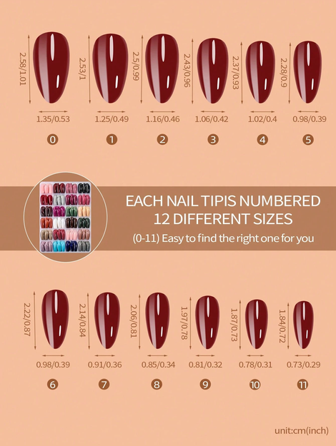 24 Colors Almond-Shaped Glossy Acrylic Press-On Nails Long