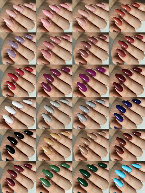 24 Colors Almond-Shaped Glossy Acrylic Press-On Nails Long