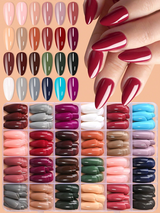 24 Colors Almond-Shaped Glossy Acrylic Press-On Nails Long