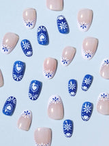 24Pcs Short Oval White French Nail &amp; Heart Pattern Tip Short Press On Nails