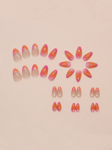 24pcs Short Almond-Shaped Nail Stickers, Minimalist Orange Ombre False Nails