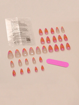 24pcs Short Almond-Shaped Nail Stickers, Minimalist Orange Ombre False Nails