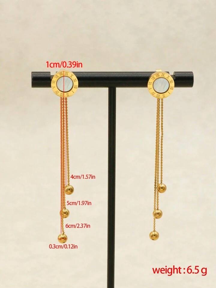 2Pcs Original Design Roman Numerals Chain Earrings