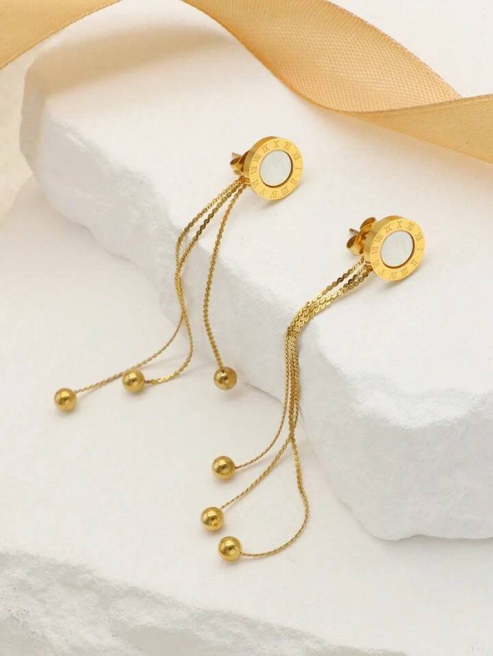 2Pcs Original Design Roman Numerals Chain Earrings