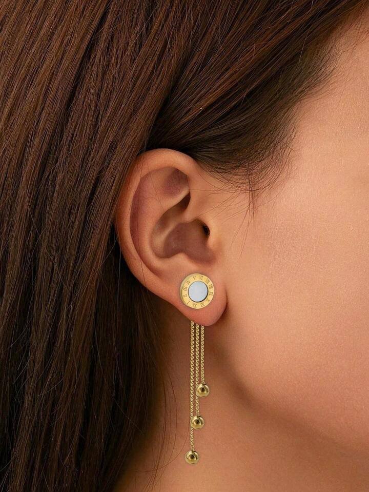 2Pcs Original Design Roman Numerals Chain Earrings
