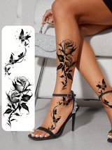 2pcs Black Flower &amp; Butterfly Temporary Tattoo Stickers