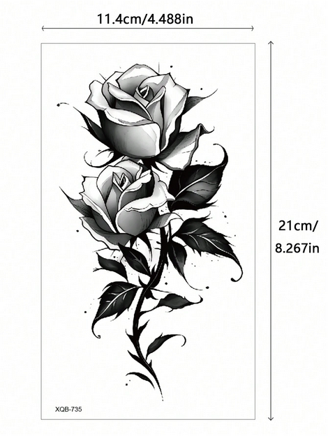 2pcs Black Flower &amp; Butterfly Temporary Tattoo Stickers