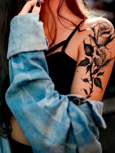 2pcs Black Flower &amp; Butterfly Temporary Tattoo Stickers