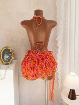 2pcs Tropical Floral Print Women Bikini Set, Including Triangle Top, Tie-Up Bottom