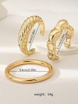3 Pcs Golden Color Stacked Chunky Cuff Bangles Set For Women