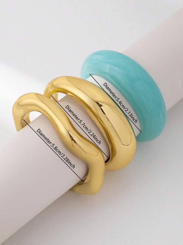 3 Pcs Women Cuff Bracelets Set Resin Chunky Bangle Stacked Arm Band Jewlery For Daily Wear