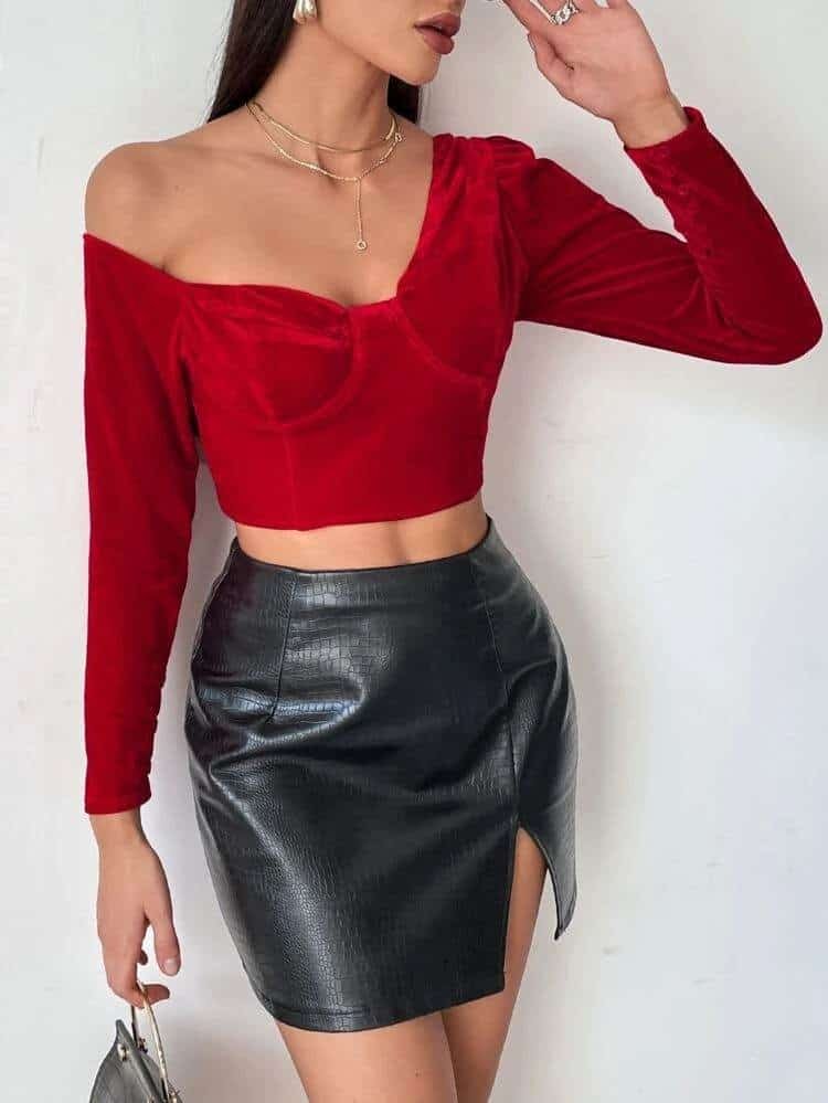 Asymmetrical Neck Bustier Velvet Top