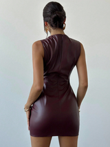 Firerie Women's Elegant Vintage Sexy Unique Burgundy Solid Asymmetric Ruched Waist Sleeveless