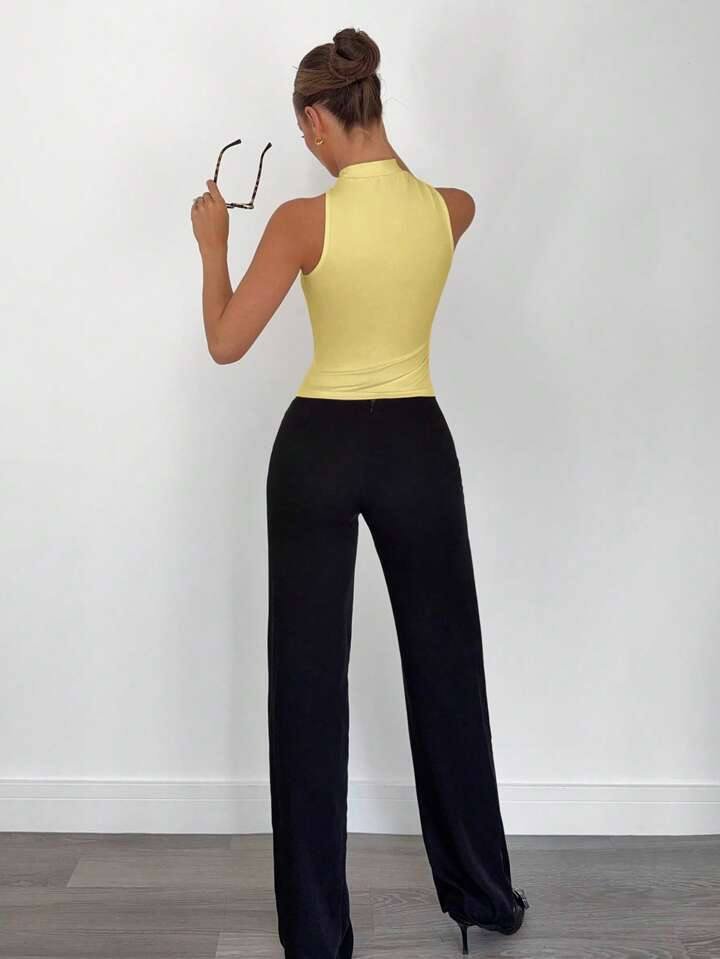 Siren Gaze Women's Summer Sleeveless Stand Collar Blouse With Metal Decor