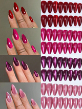 (4-Color Mix) Y2K Long Almond-Shaped Glossy Blood Red Crystal Cat Eye Acrylic Press-On Nails
