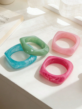 4pcs Set Geometric Summer Tie-Dye Resin Curved Beach Bracelet