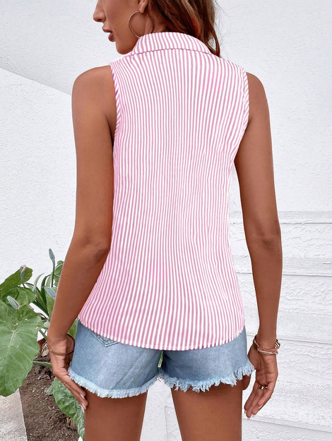 EMERY ROSE Women's Summer Casual Sleeveless Stripe Loose Shirt