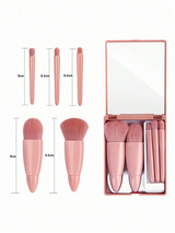 5pcs Portable Makeup Brush Set With Mirror, Boxed Makeup Brush Set, Multifunctional Powder Brush