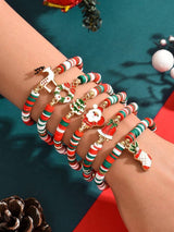 6pcs Set Reindeer, Santa Claus, Christmas Tree Soft Ceramic Decorative Bracelet, Christmas Gift