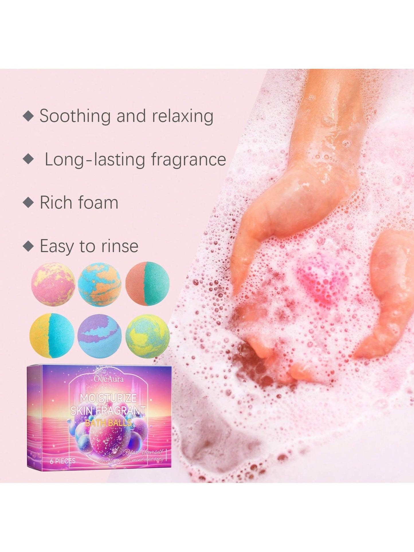 6pcs Bath Bubble Balls, Fragrant And Moisturizing, Long-Lasting Floral Scent, Plant Based Cleansing For Skin