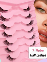 7 Pairs Half Lashes Full False Lashes 12mm Short Half Lashes Faux Mink Cat Eye Look