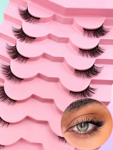 7 Pairs Half Lashes Full False Lashes 12mm Short Half Lashes Faux Mink Cat Eye Look