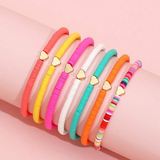 7pcs Set Bohemian Style Random Color Polymer Clay Heart Beaded Anklet For Women Valentines