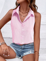 EMERY ROSE Women's Summer Casual Sleeveless Stripe Loose Shirt
