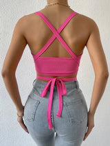 Allurite Solid Crisscross Tie Back Cami Top